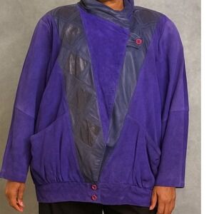 Pelle Women Jacket Purple Genuine Leather Suede Patchwork Size M Vintage 80s 90s